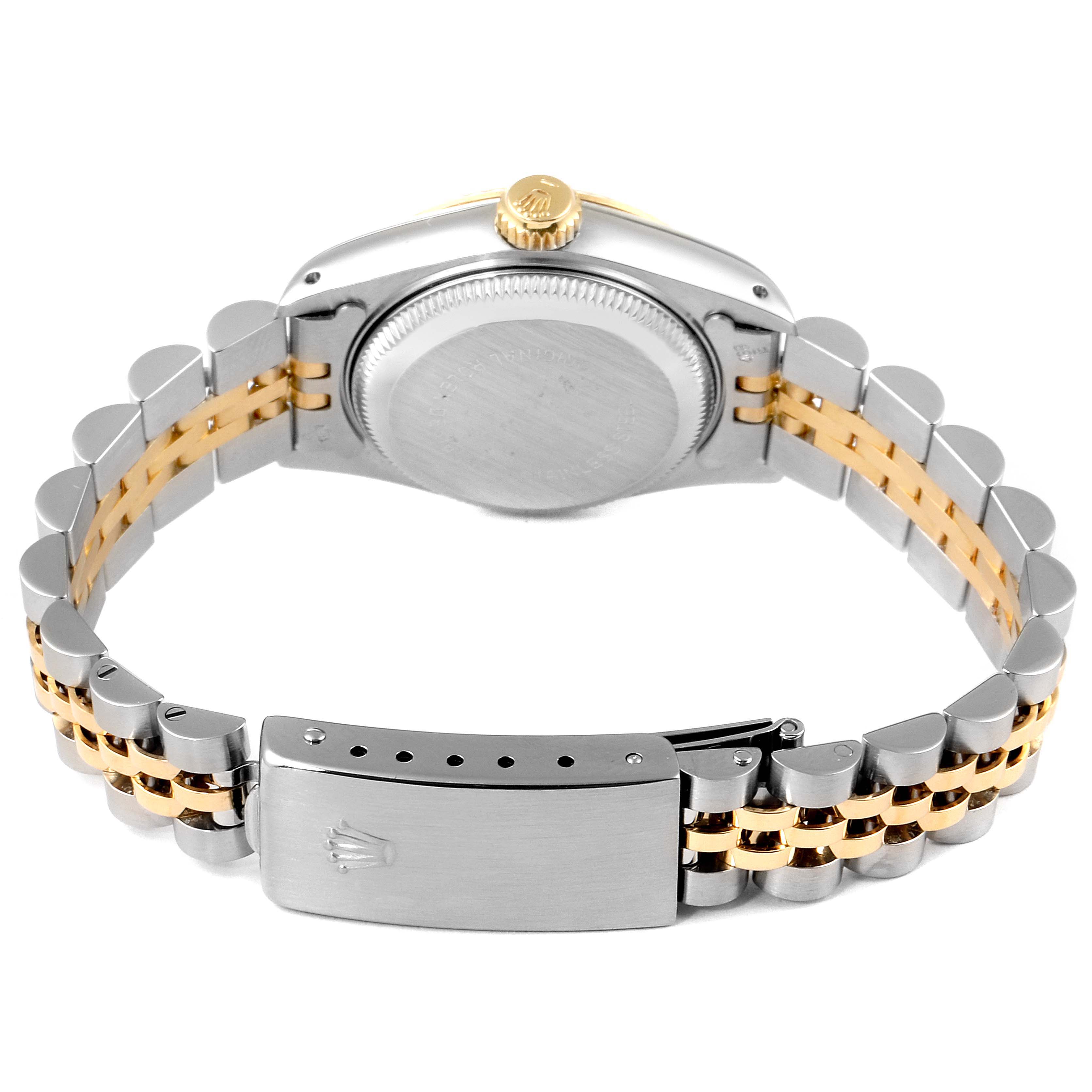 The image shows the back and clasp of the bracelet of a Rolex Datejust 69173 Women's Steel and Gold (two tone) Champagne Dial 69173 Women's Steel and Gold (two tone) Champagne Dial watch.