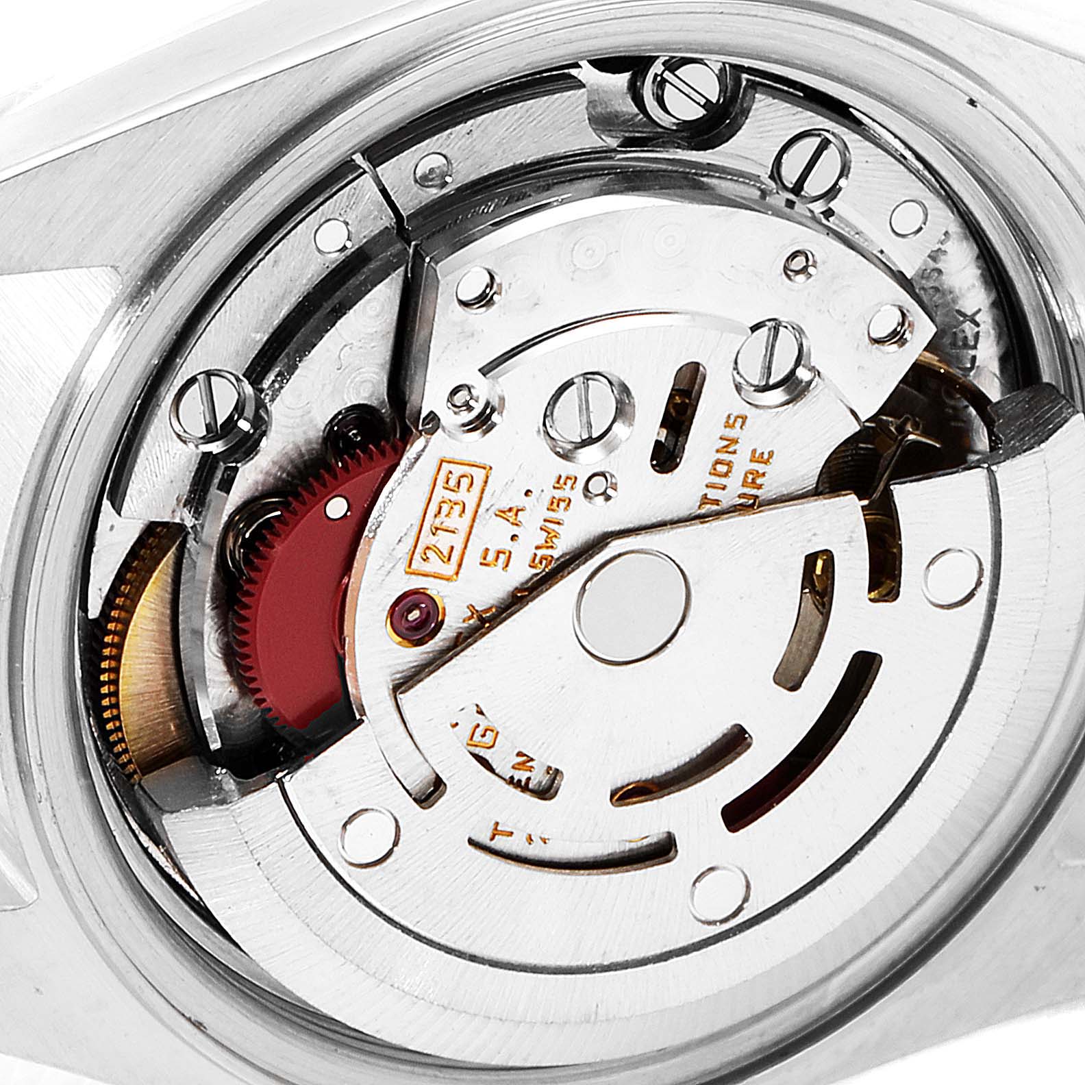 This image shows a close-up view of the internal mechanism of the Rolex Datejust 69173 Women's Steel and Gold (two tone) Champagne Dial 69173 Women's Steel and Gold (two tone) Champagne Dial watch.