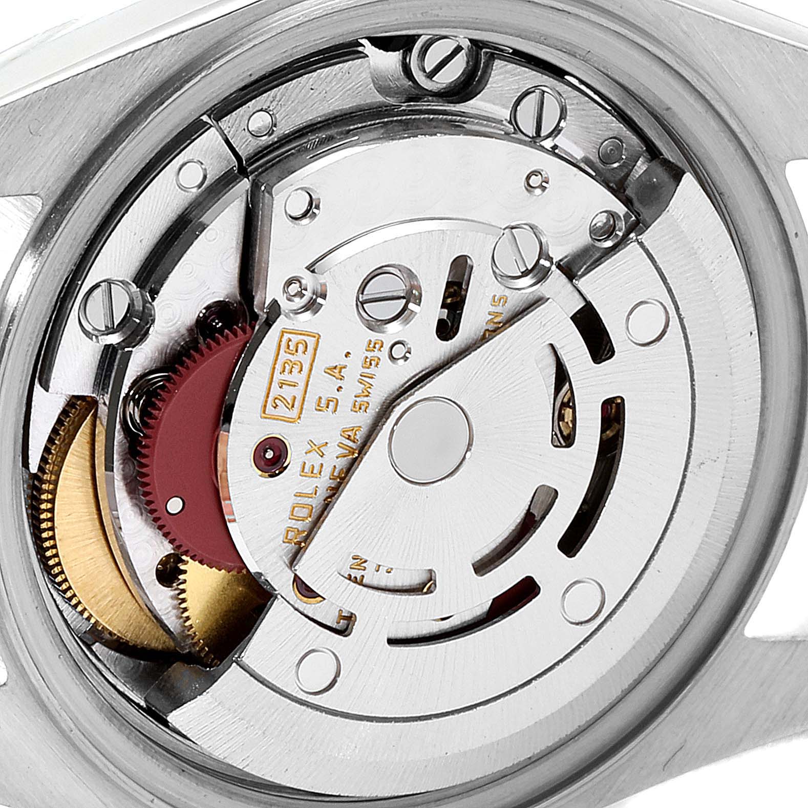 This image shows a close-up of the Rolex Datejust 69173 Women's Steel and Gold (two tone) Champagne Dial 69173 Women's Steel and Gold (two tone) Champagne Dial watch's internal mechanism from the back.