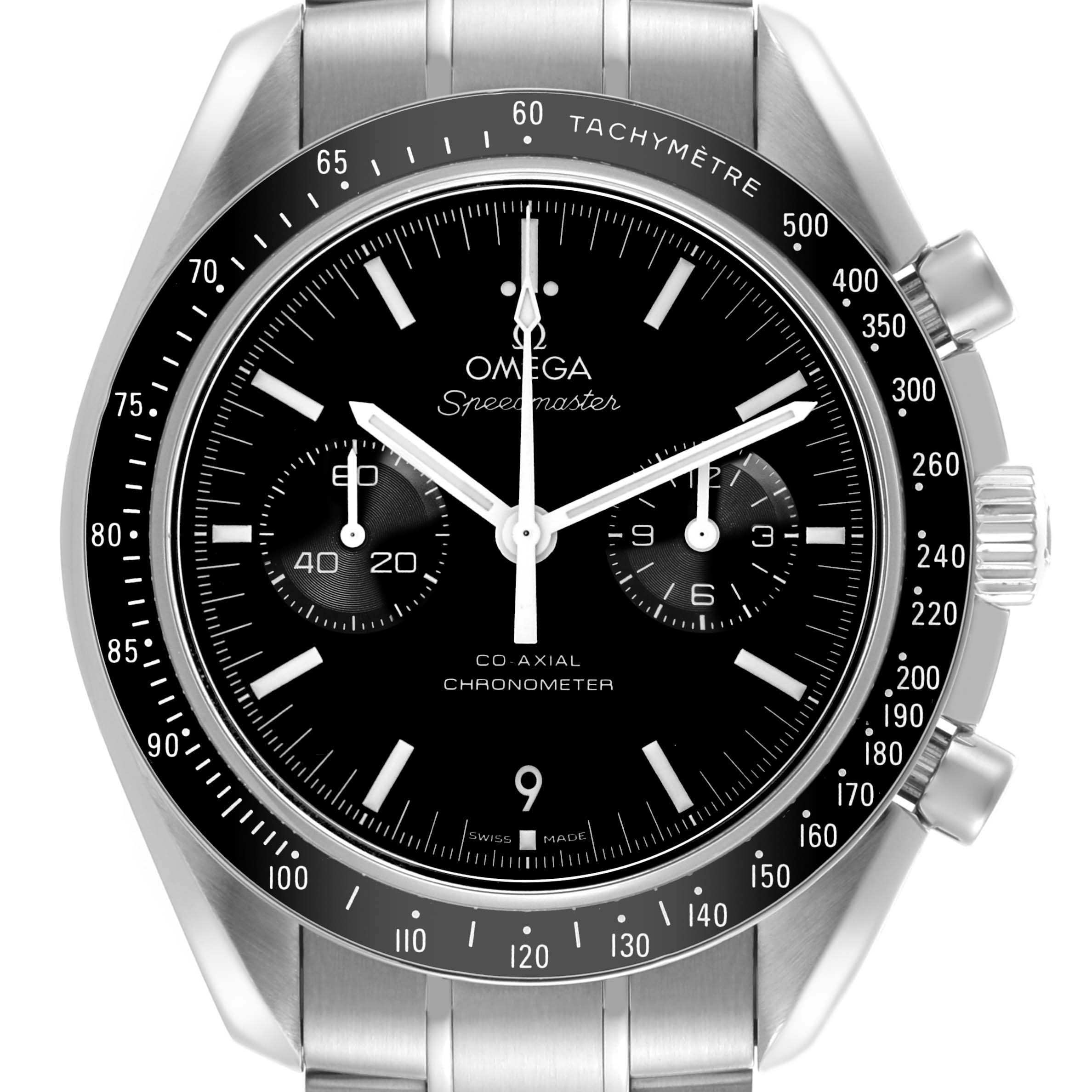 The Omega Seamaster 311.30.44.51.01.002 Men's Stainless Steel Black Dial 311.30.44.51.01.002 Men's Stainless Steel Black Dial watch is shown from a front angle, highlighting the dial, bezel, and crown.
