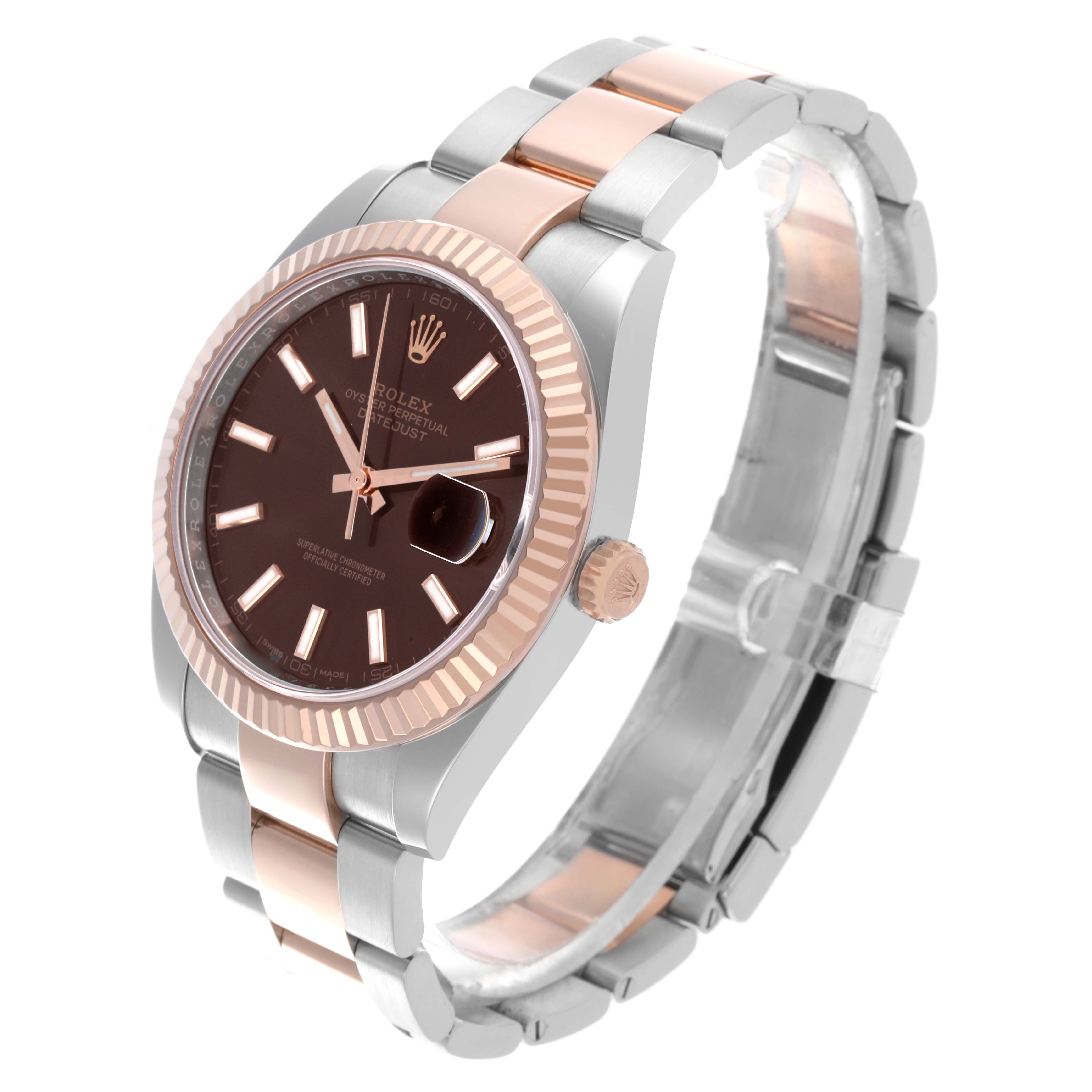The Rolex Datejust 41 126331 Men's Steel and Gold (two tone) Brown Dial 126331 Men's Steel and Gold (two tone) Brown Dial is shown at a slight angle, displaying the bezel, dial, crown, and bracelet clearly.