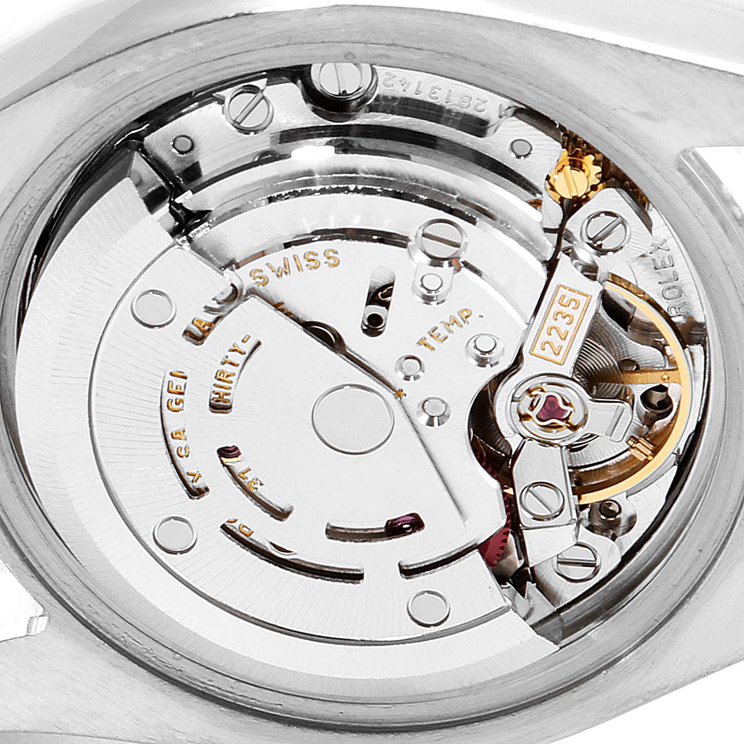 This image shows the internal mechanism of the Rolex Datejust 179174 Women's Stainless Steel Silver Dial 179174 Women's Stainless Steel Silver Dial, viewed from the back.