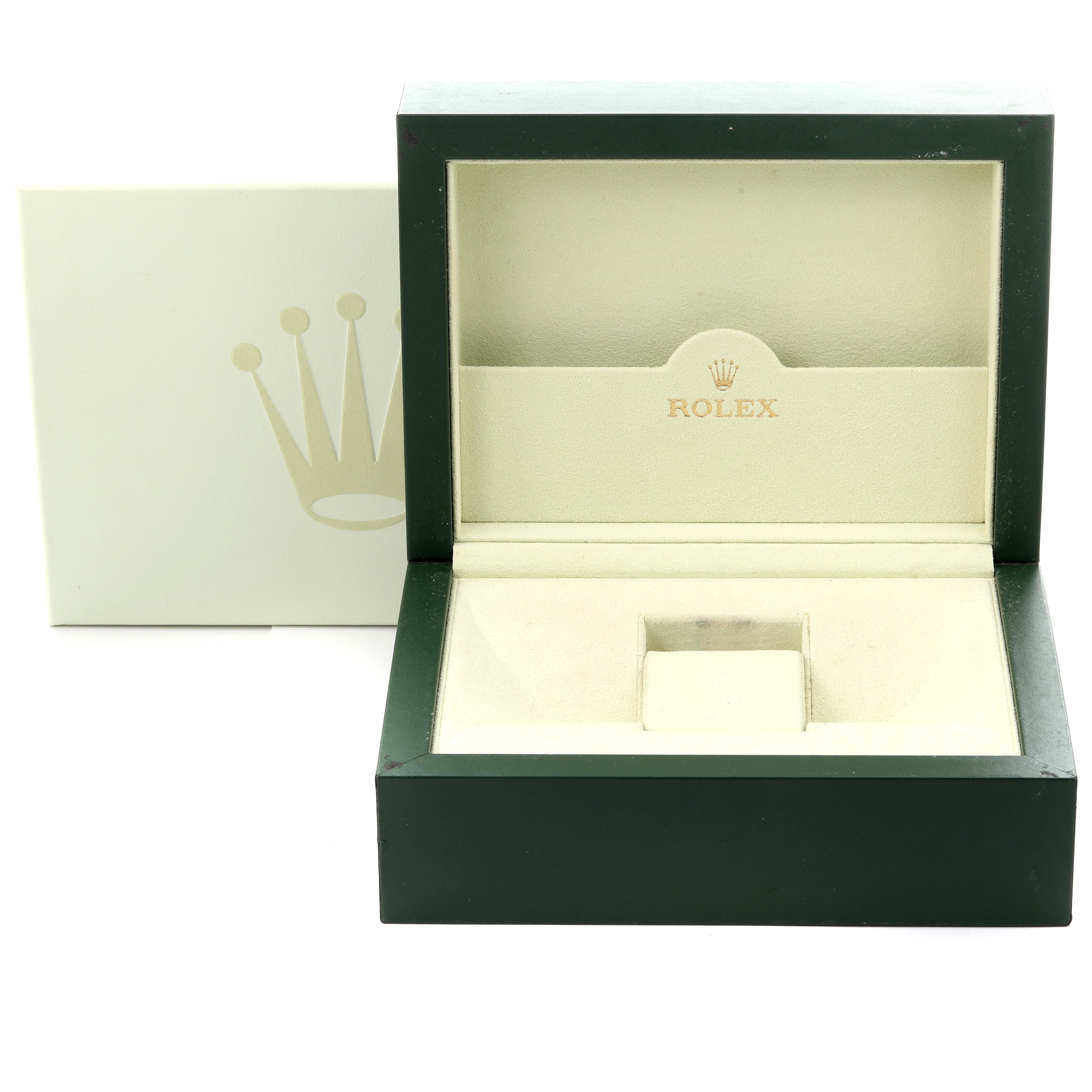 The image shows an open Rolex President 118348 Men's Yellow Gold Champagne Dial 118348 Men's Yellow Gold Champagne Dial model box with the interior and branding visible.