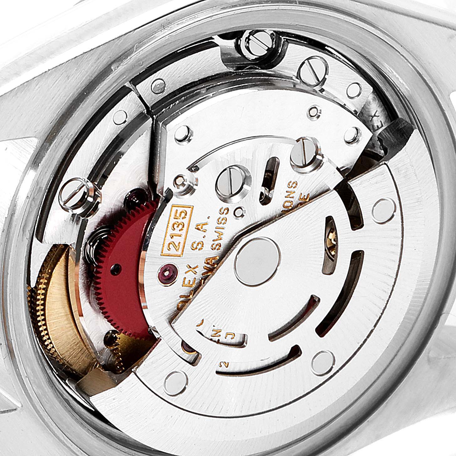 The image shows a close-up of the movement mechanism of a Rolex Datejust 69173 Women's Steel and Gold (two tone) Silver Dial 69173 Women's Steel and Gold (two tone) Silver Dial watch.