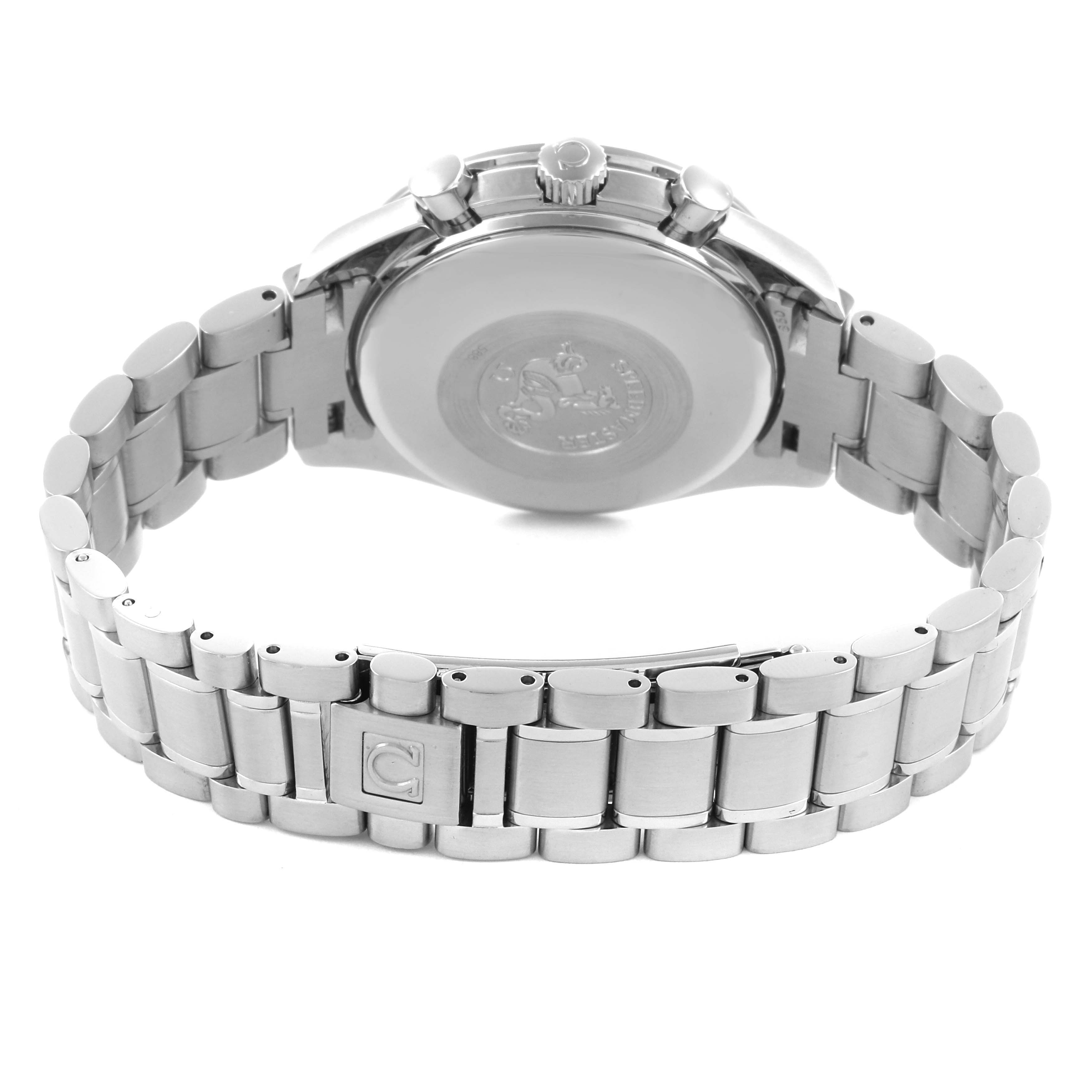 The image shows the back and bracelet of an Omega Speedmaster 3520.50.00 Men's Stainless Steel Black Dial 3520.50.00 Men's Stainless Steel Black Dial watch from a rear angle.