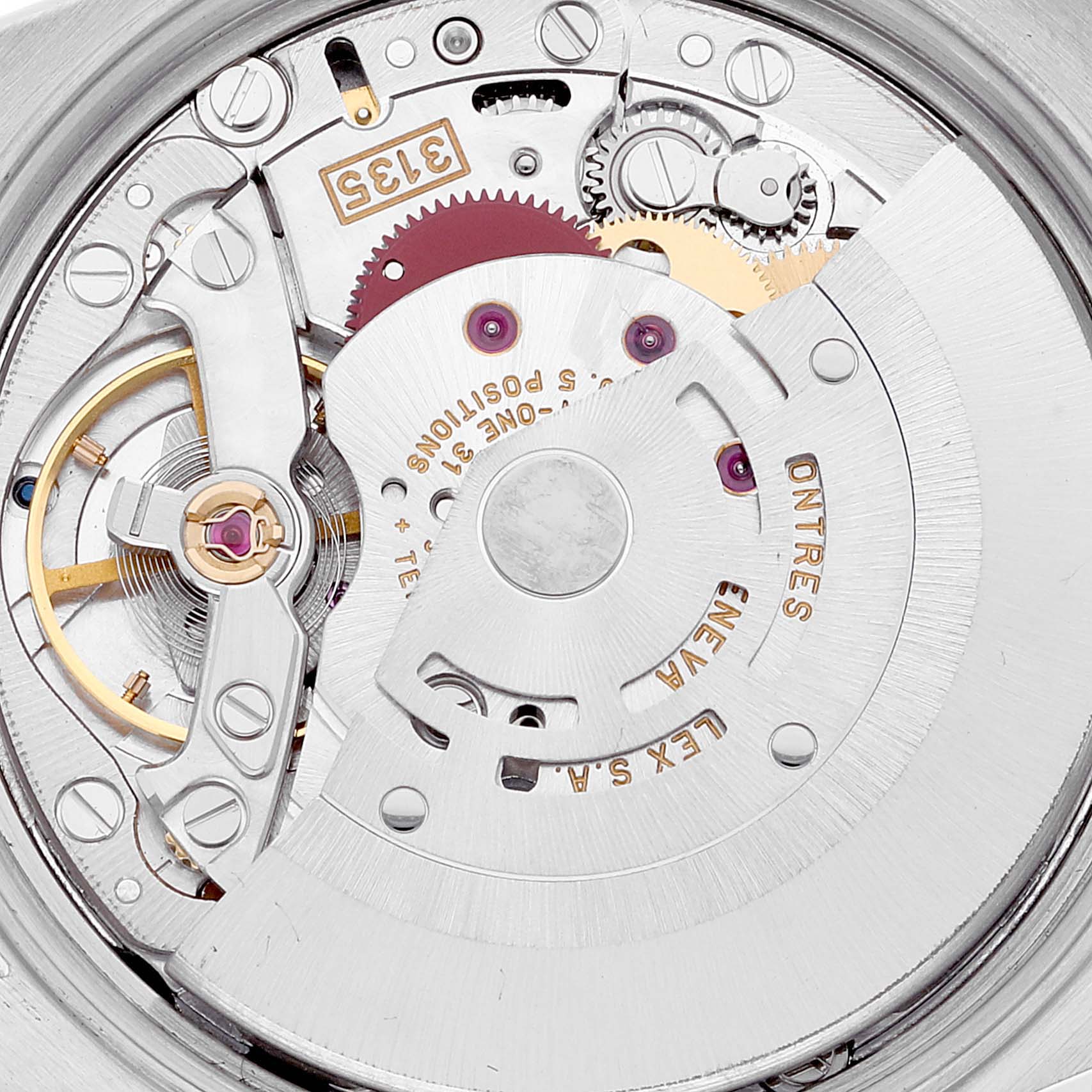 This image shows the movement mechanism of a Rolex Date 15223 Men's Steel and Gold (two tone) Champagne Dial 15223 Men's Steel and Gold (two tone) Champagne Dial model watch from a close-up, top-down angle.