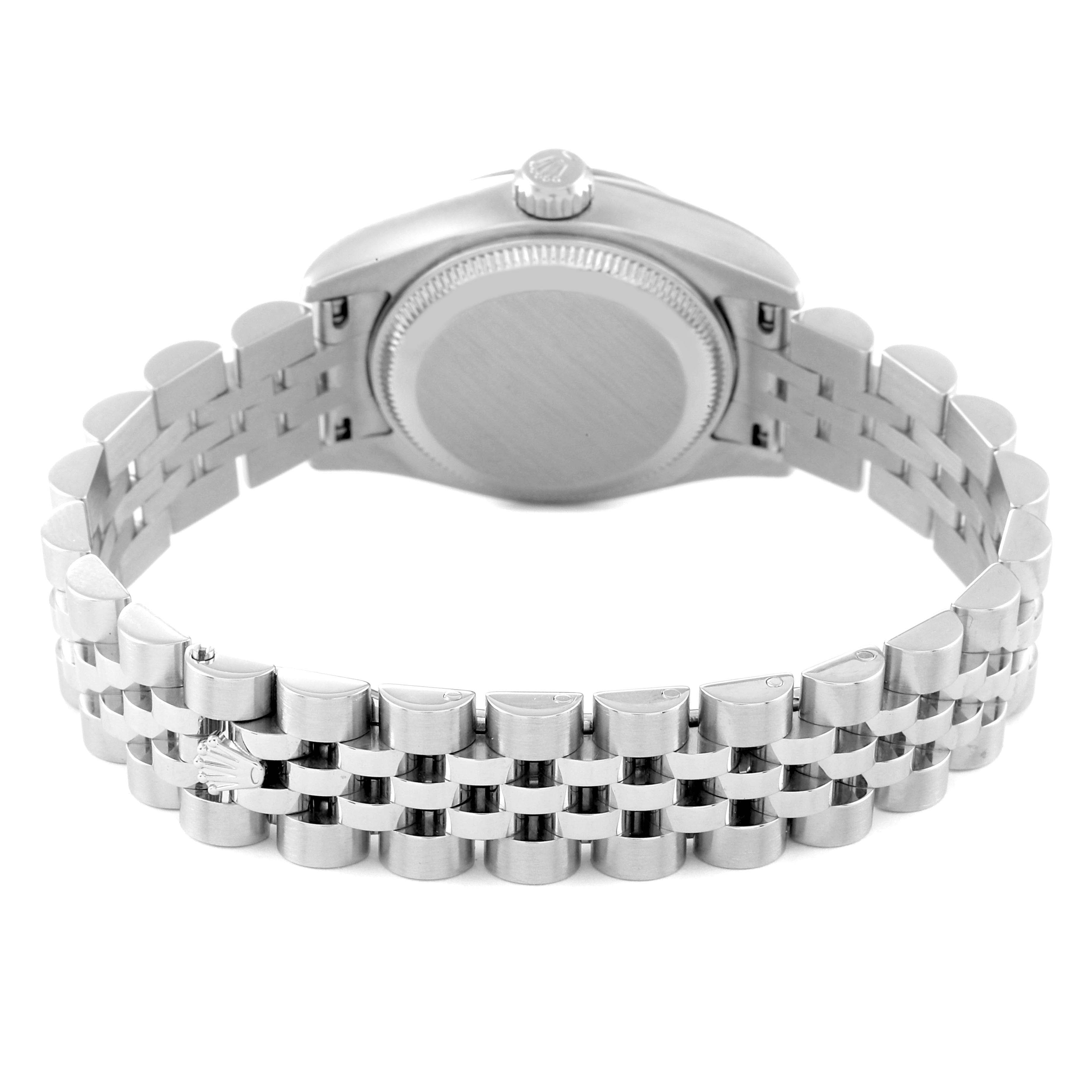 The image shows the backside and bracelet of a Rolex Datejust 179174 Women's Stainless Steel Black Dial 179174 Women's Stainless Steel Black Dial model watch.