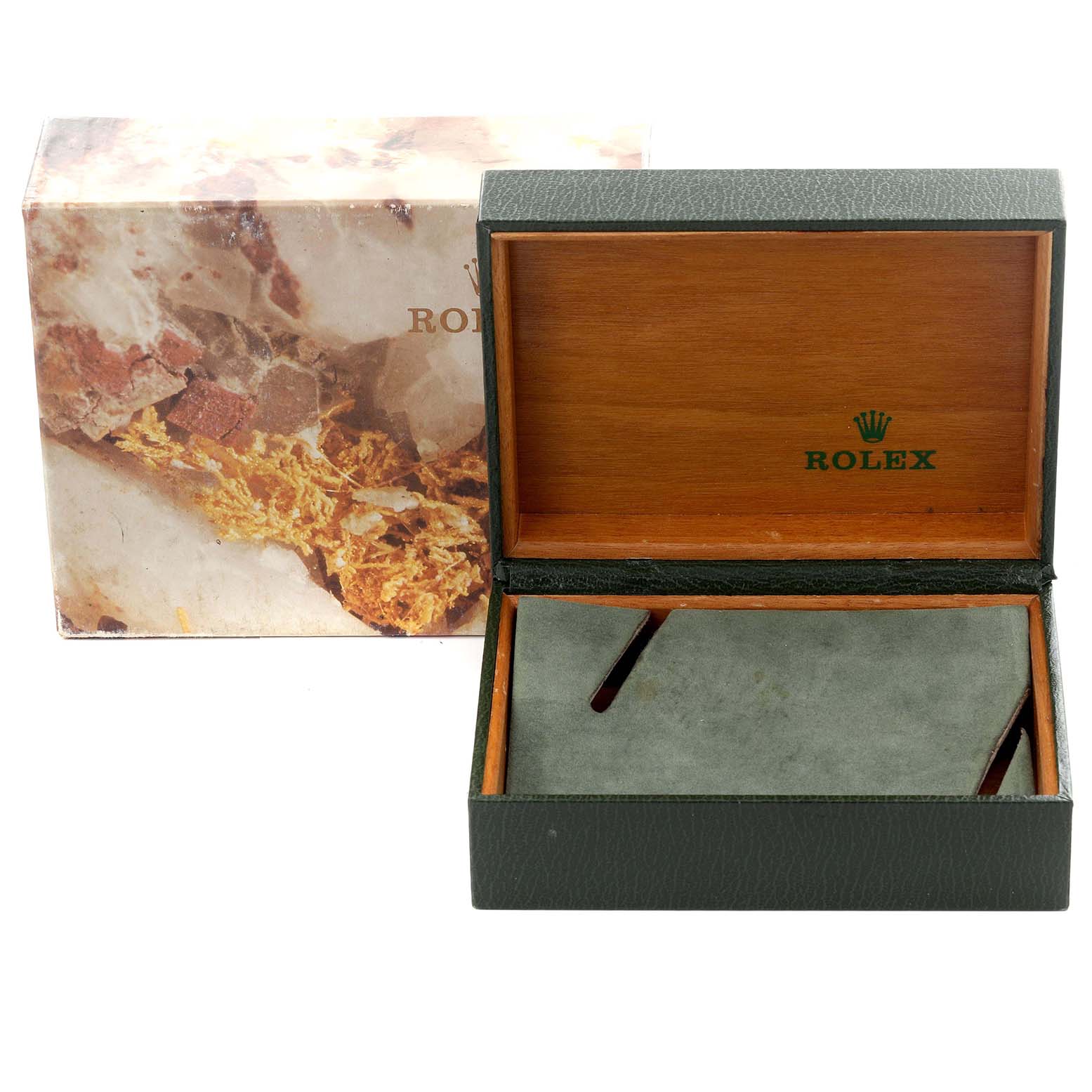 The image shows a Rolex Date 69173 Women's Steel and Gold (two tone) White Dial 69173 Women's Steel and Gold (two tone) White Dial watch box and packaging, with the open box revealing its interior design.