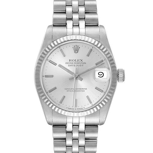 The Rolex Mid-Size 68274 Women's Stainless Steel Silver Dial 68274 Women's Stainless Steel Silver Dial watch is shown from a frontal perspective, displaying the face, bezel, bracelet, and crown.