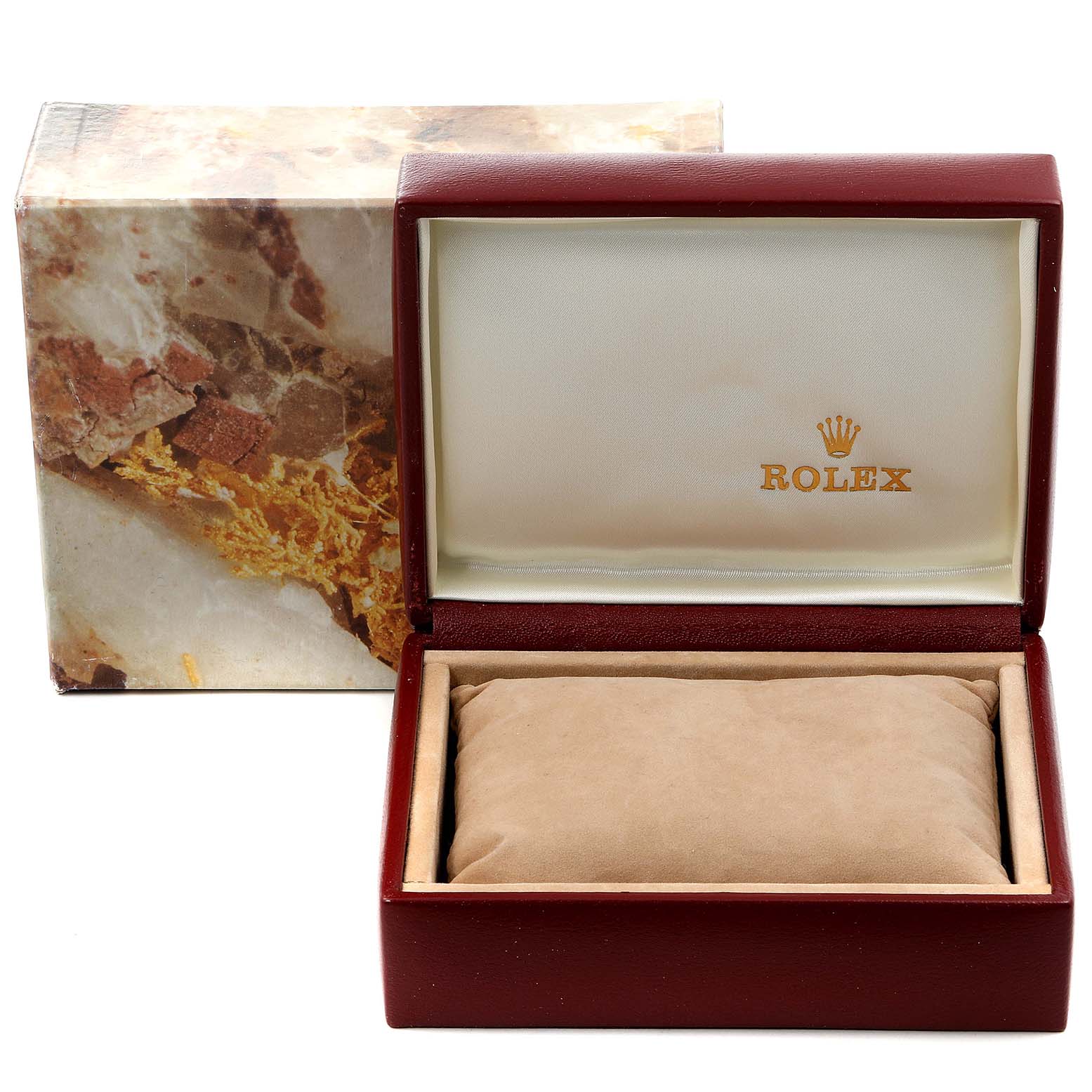 The image shows the opened box and cushion for a Rolex Datejust 69173 Women's Steel and Gold (two tone) Silver Dial 69173 Women's Steel and Gold (two tone) Silver Dial watch, with the outer packaging in the background.