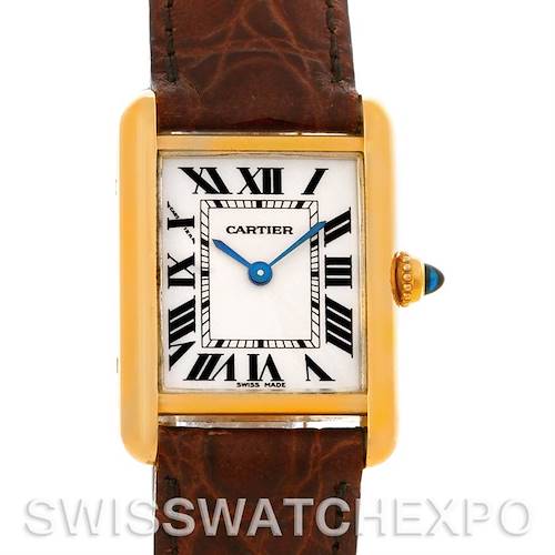 The image shows a front view of the Cartier Tank Louis W1529856 Women's Yellow Gold Silver Dial W1529856 Women's Yellow Gold Silver Dial watch.