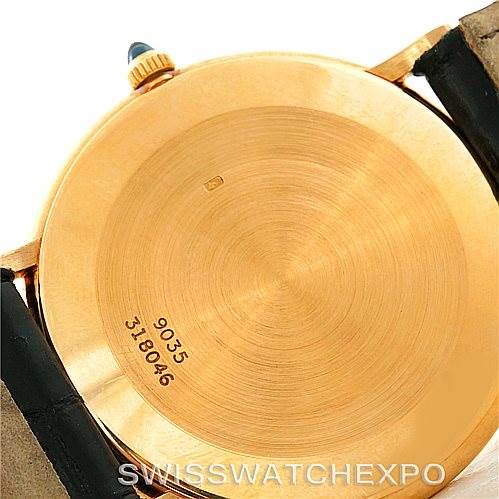 This image shows the back case of the Piaget 9035 Men's Yellow Gold White Dial 9035 Men's Yellow Gold White Dial 18K Yellow Gold Mechanical Mens Watch 9035 model.