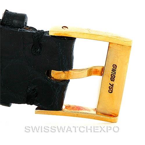 This image shows a close-up of the buckle and a portion of the strap of the Piaget 9035 Men's Yellow Gold White Dial 9035 Men's Yellow Gold White Dial 9035 model 18K Yellow Gold Mechanical Men's Watch.