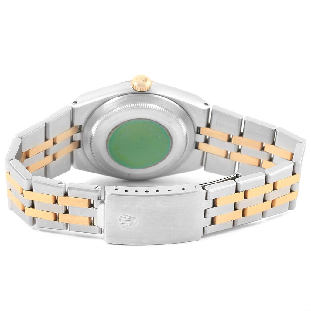 This image shows the back case and bracelet clasp of a Rolex Oysterquartz 17013 Men's Stainless Steel Blue Dial 17013 Men's Stainless Steel Blue Dial, viewed from the rear angle.