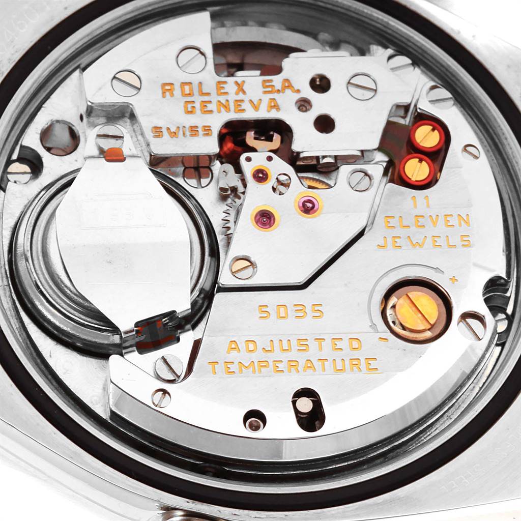 The image shows the inner workings and mechanical parts of a Rolex Oysterquartz 17000 Men's Stainless Steel White Dial 17000 Men's Stainless Steel White Dial model at a close-up angle.