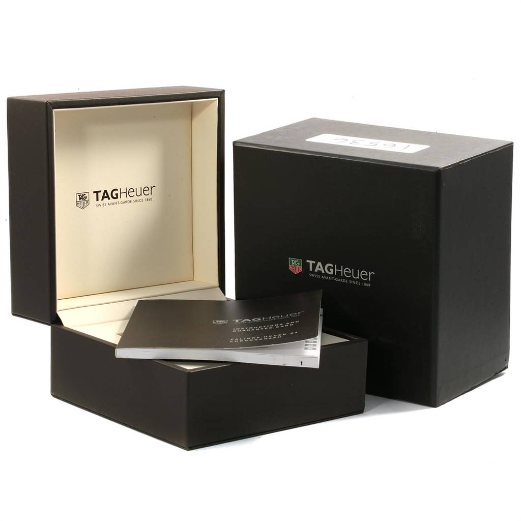 The image shows the packaging and manual for the Tag Heuer Monaco WW2111.FC6204 Men's Stainless Steel Blue Dial WW2111.FC6204 Men's Stainless Steel Blue Dial watch, including the outer and inner boxes.