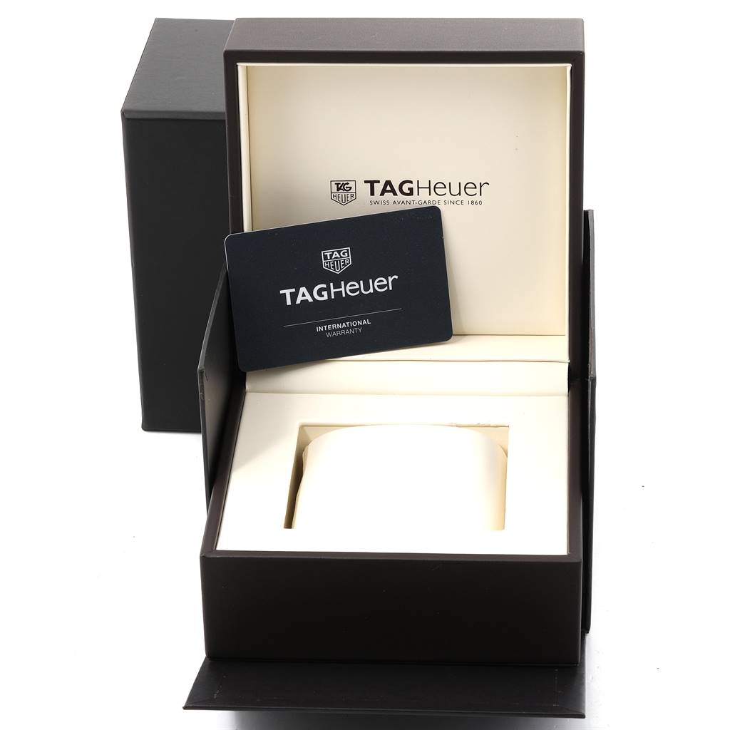 The image shows the box and warranty card for the Tag Heuer Carrera CAR2A91.BH0742 Men's Stainless Steel Black Dial CAR2A91.BH0742 Men's Stainless Steel Black Dial watch, but the watch itself is not shown.