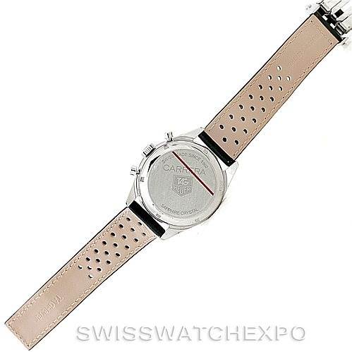This image shows the back of the Tag Heuer Classic model watch, highlighting the leather strap and case back.