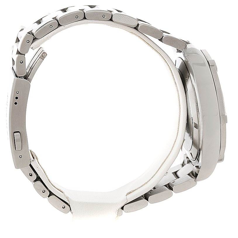 The image shows a side profile of the Tag Heuer Aquaracer CAF101B Men's Stainless Steel Silver Dial CAF101B Men's Stainless Steel Silver Dial watch, highlighting its metal bracelet and clasp.