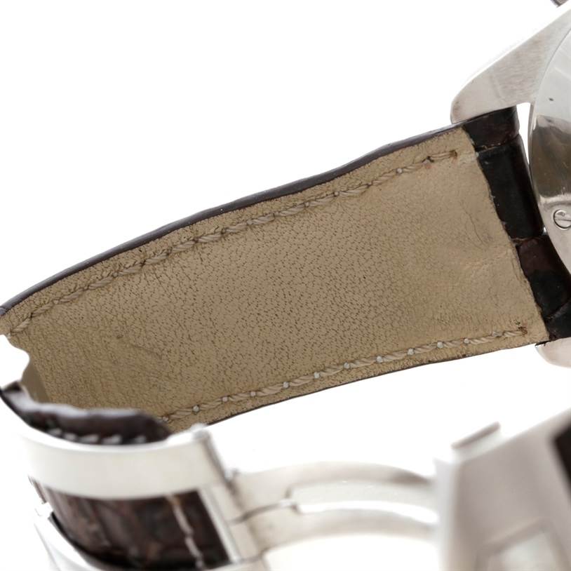 The image shows a close-up of the leather strap and metal clasp of a Tag Heuer Carrera CAV511A.FC6225 Men's Stainless Steel Black Dial CAV511A.FC6225 Men's Stainless Steel Black Dial watch.