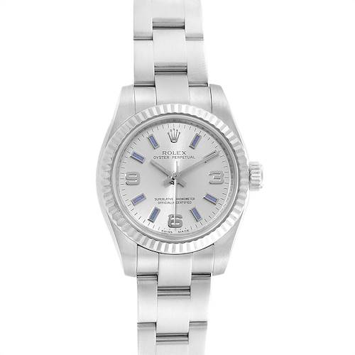 The image shows a front view of a Rolex Oyster Perpetual 176234 Women's Stainless Steel Silver Dial 176234 Women's Stainless Steel Silver Dial watch, displaying the face, bezel, and stainless steel bracelet.