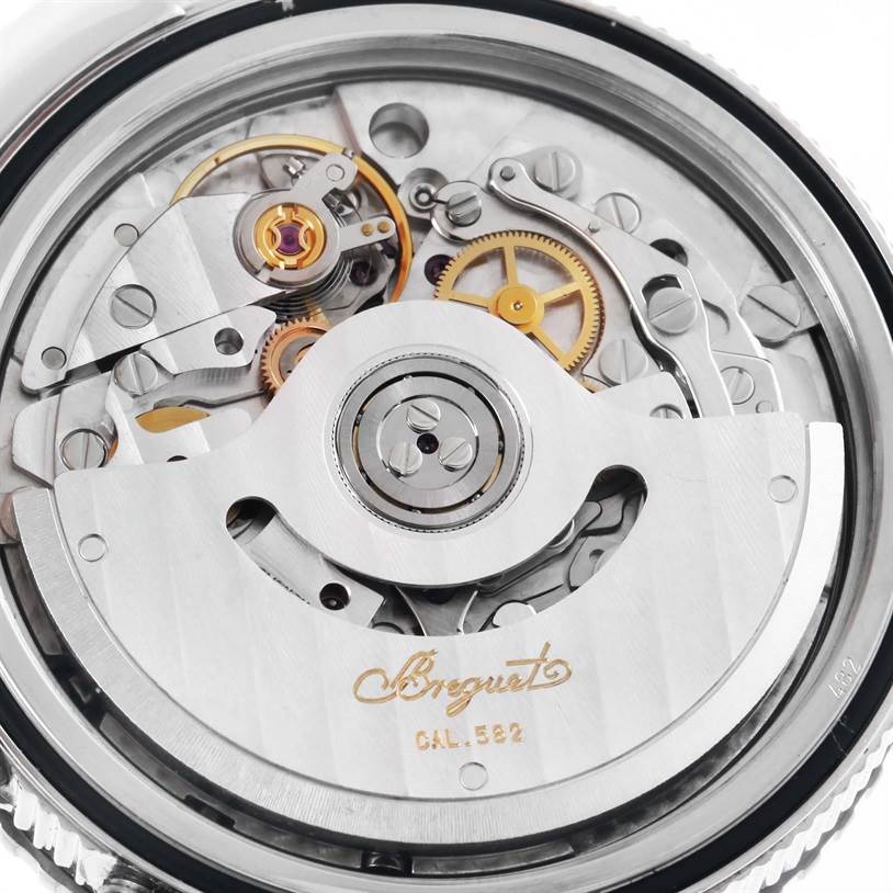 The image shows the close-up view of the movement and mechanical parts of a Breguet Type XX - XXI - XXII 3820ST/H2/SW9 Men's Stainless Steel Black Dial 3820ST/H2/SW9 Men's Stainless Steel Black Dial watch.