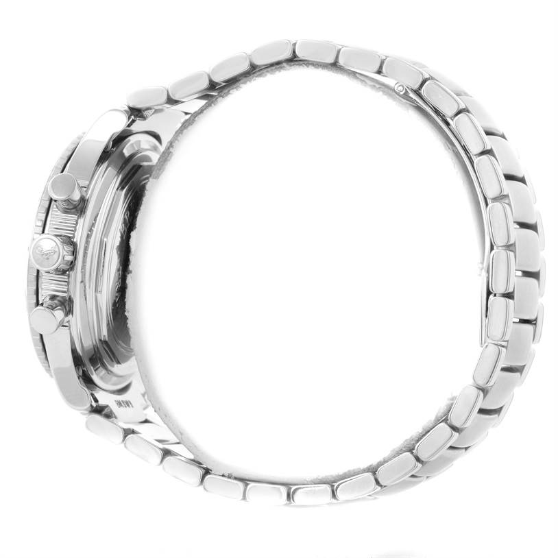 This image shows a side view of the Breguet Type XX - XXI - XXII 3820ST/H2/SW9 Men's Stainless Steel Black Dial 3820ST/H2/SW9 Men's Stainless Steel Black Dial watch, highlighting the bracelet and crown.