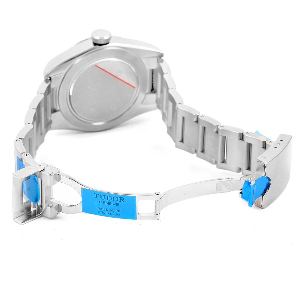 The image shows the underside and bracelet clasp of a Tudor Heritage Black Bay 79540 Men's Stainless Steel Black Dial 79540 Men's Stainless Steel Black Dial watch.