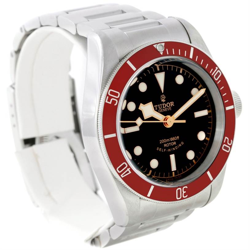 The image shows a Tudor Heritage Black Bay 79220 Men's Stainless Steel Black Dial 79220 Men's Stainless Steel Black Dial watch from a front angle, highlighting the dial, bezel, and part of the bracelet.