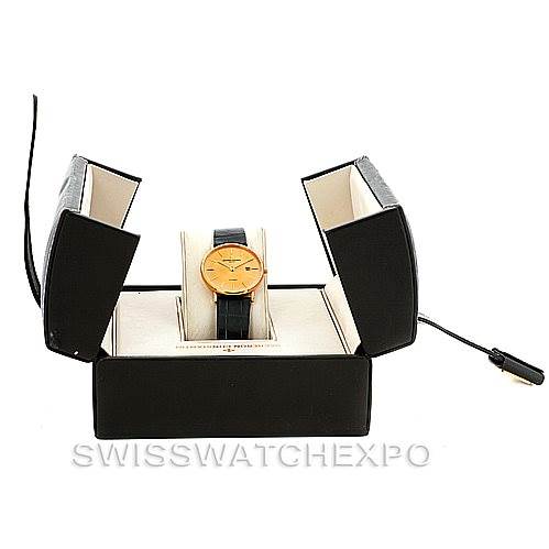 The image shows a front view of a Vintage Vacheron Constantin watch, displayed in an open black and white box.