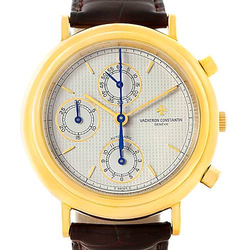 The image shows a front view of the dial and face of the Vacheron Constantin Vintage 47001 Men's Yellow Gold White Dial 47001 Men's Yellow Gold White Dial watch.