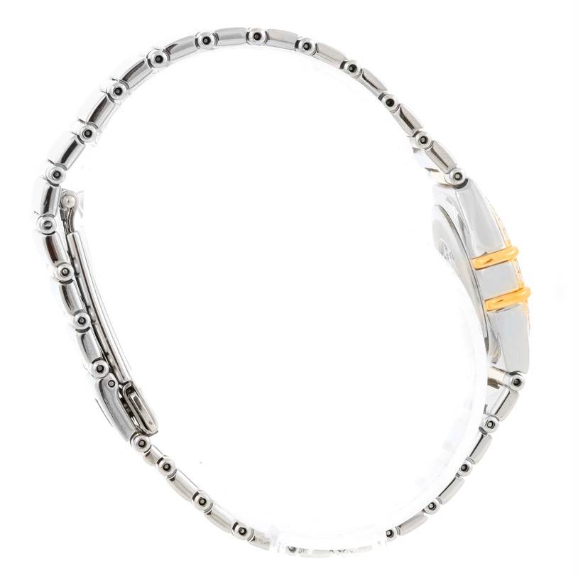 The image shows a side view of the bracelet and partially the case of the Omega 1365.75.00 Women's Steel and Gold (two tone) Mother of Pearl Dial 1365.75.00 Women's Steel and Gold (two tone) Mother of Pearl Dial Constellation Mini Steel Yellow Gold Diamond Watch 1365.75.00.