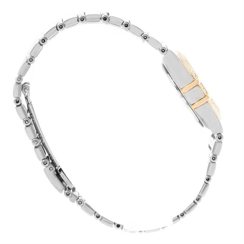 The image shows a side view of the Omega 1376.75.00 Women's Steel and Gold (two tone) Mother of Pearl Dial 1376.75.00 Women's Steel and Gold (two tone) Mother of Pearl Dial Constellation My Choice Steel Yellow Gold Diamond Watch 1376.75.00, highlighting its band and clasp.