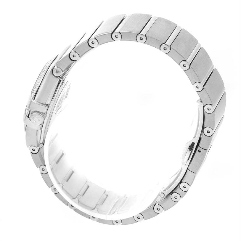 This image shows the side view of the bracelet and clasp of the Omega 123.15.27.60.05.001 Women's Stainless Steel Mother of Pearl Dial 123.15.27.60.05.001 Women's Stainless Steel Mother of Pearl Dial Constellation 27mm Diamond Ladies Watch 123.15.27.60.05.001.