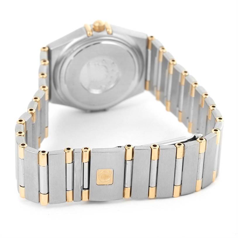 This image shows the back and bracelet of the Omega 1376.75.00 Women's Steel and Gold (two tone) Mother of Pearl Dial 1376.75.00 Women's Steel and Gold (two tone) Mother of Pearl Dial Constellation My Choice Steel Yellow Gold Diamond Watch 1376.75.00.