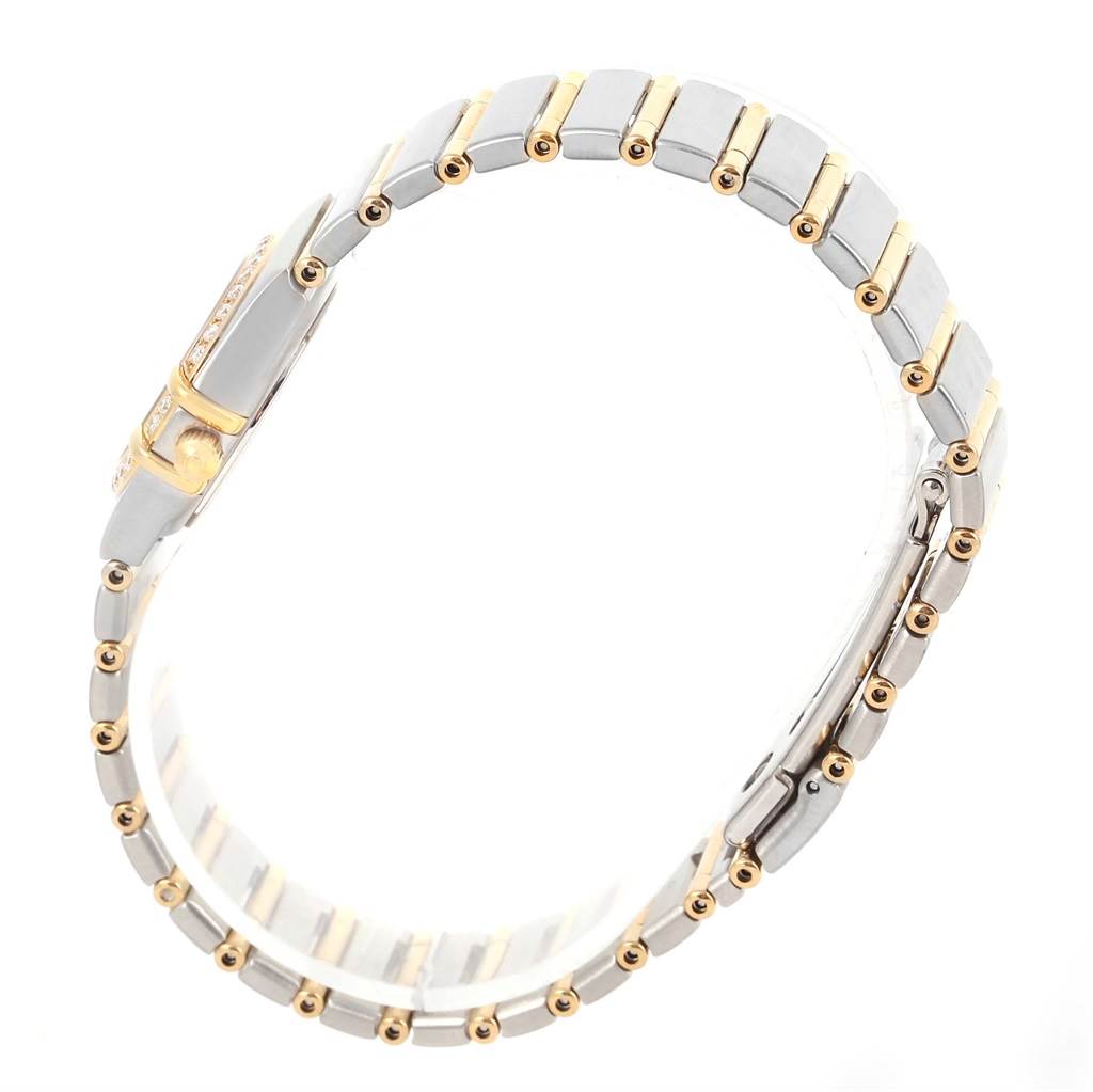 The image shows a side view of the Omega 1267.75.00 Women's Steel and Gold (two tone) Mother of Pearl Dial 1267.75.00 Women's Steel and Gold (two tone) Mother of Pearl Dial Constellation My Choice Mini Steel Gold Diamond Watch 1267.75.00, highlighting the bracelet and part of the case.