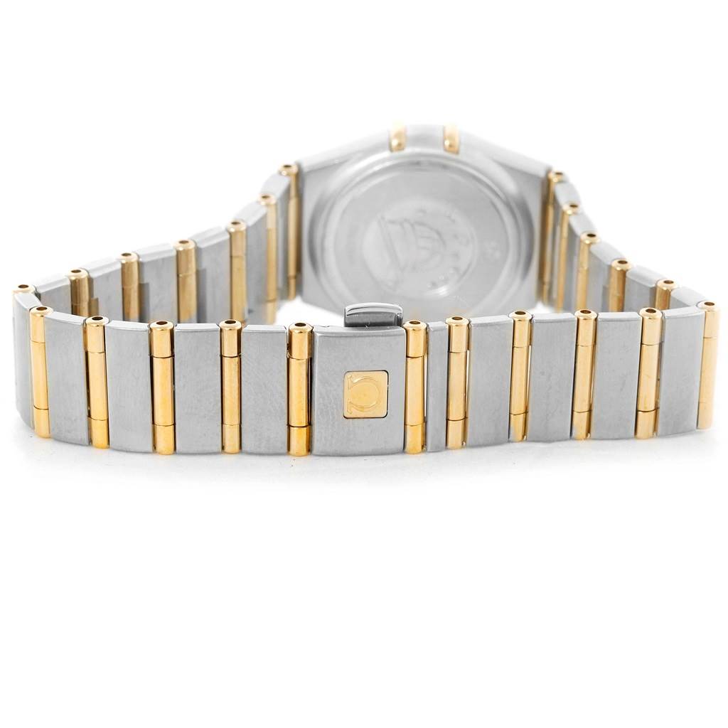 This image shows the back and bracelet of the Omega 1267.75.00 Women's Steel and Gold (two tone) Mother of Pearl Dial 1267.75.00 Women's Steel and Gold (two tone) Mother of Pearl Dial Constellation My Choice Mini Steel Gold Diamond Watch 1267.75.00. 