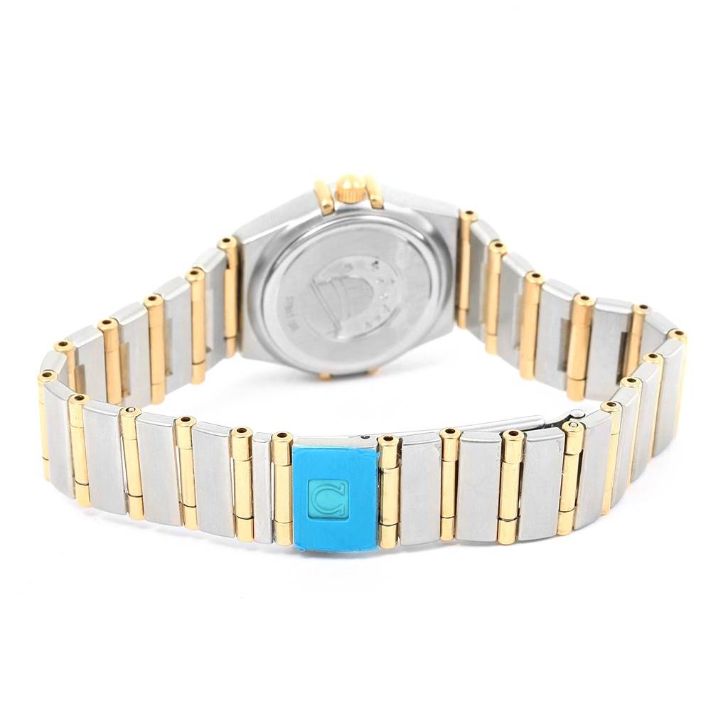 This image shows the back and clasp of the Omega 1267.75.00 Women's Steel and Gold (two tone) Mother of Pearl Dial 1267.75.00 Women's Steel and Gold (two tone) Mother of Pearl Dial Constellation My Choice Mini Ladies Diamond Watch 1267.75.00.
