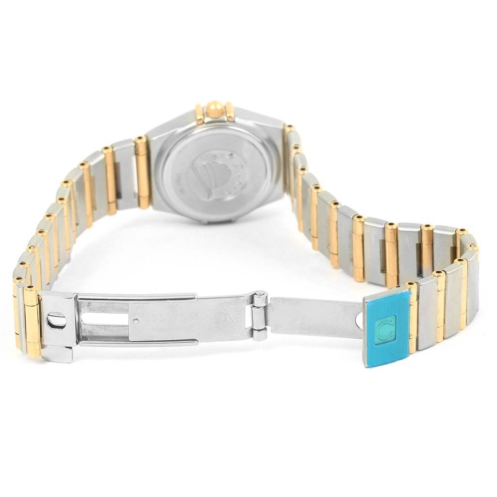 The image shows the back and bracelet of the Omega 1267.75.00 Women's Steel and Gold (two tone) Mother of Pearl Dial 1267.75.00 Women's Steel and Gold (two tone) Mother of Pearl Dial Constellation My Choice Mini Ladies Diamond Watch 1267.75.00, including the clasp.
