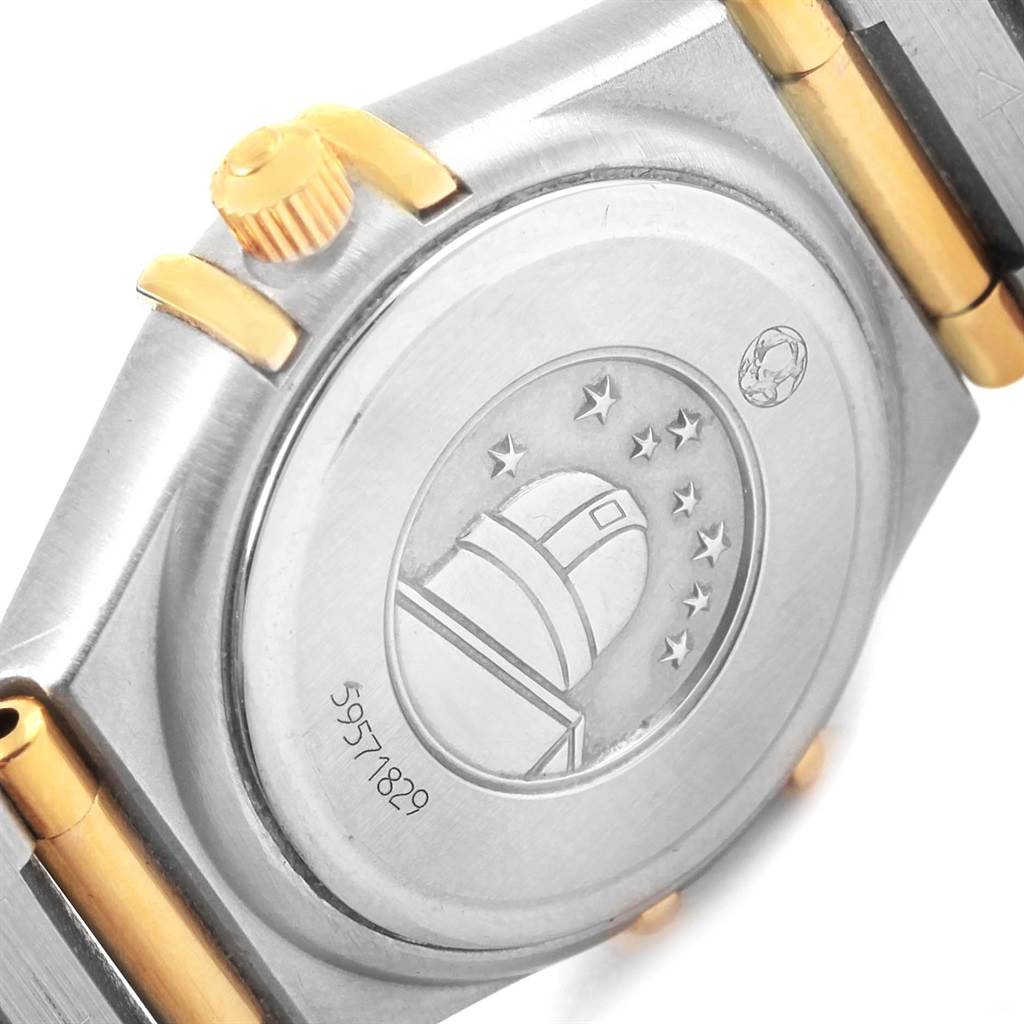 The image shows the back side of the Omega 1267.75.00 Women's Steel and Gold (two tone) Mother of Pearl Dial 1267.75.00 Women's Steel and Gold (two tone) Mother of Pearl Dial Constellation My Choice Mini MOP Diamond Ladies Watch 1267.75.00.