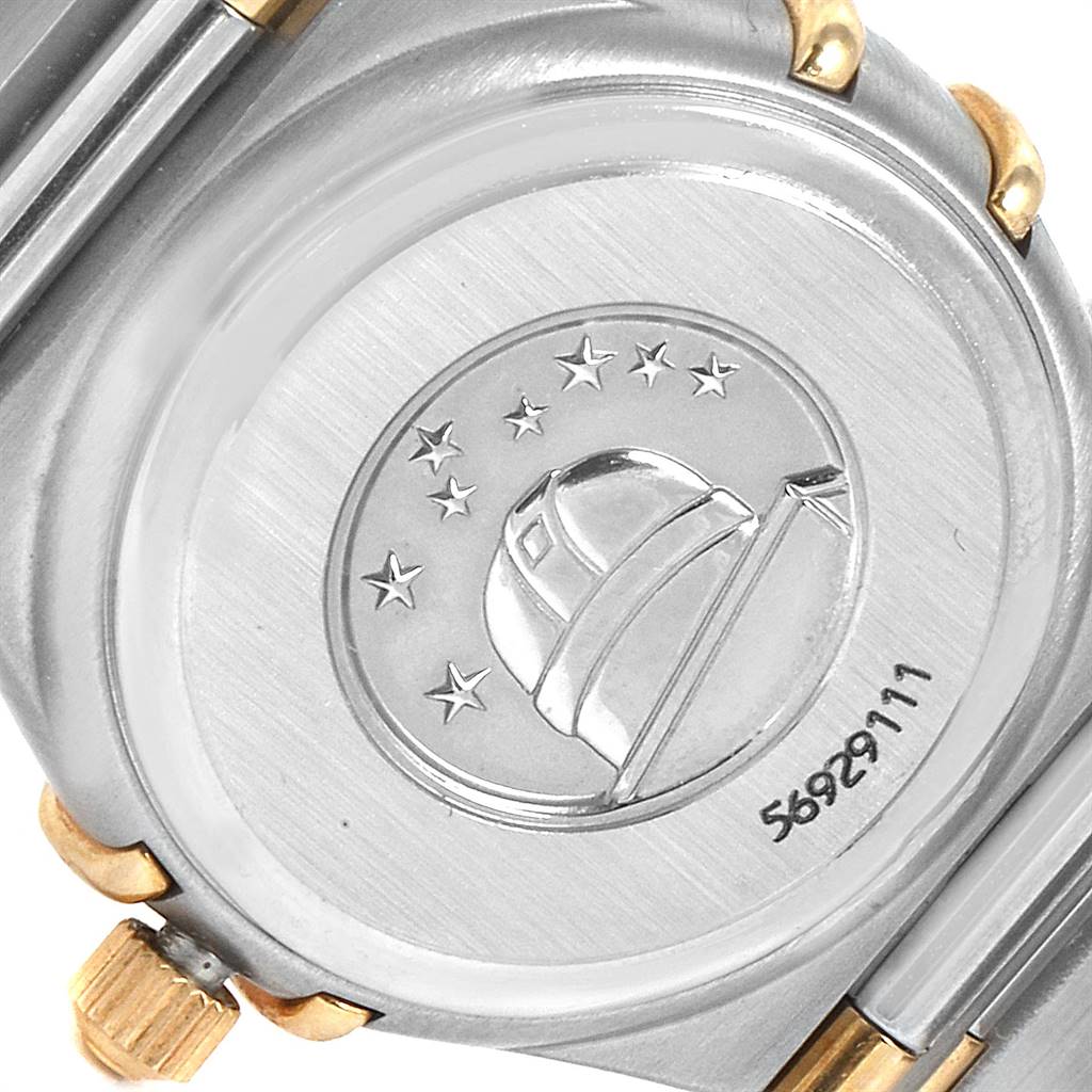 The image shows the back of the Omega 1376.71.00 Women's Steel and Gold (two tone) Mother of Pearl Dial 1376.71.00 Women's Steel and Gold (two tone) Mother of Pearl Dial Constellation My Choice Steel Yellow Gold Diamond Watch 1376.71.00.