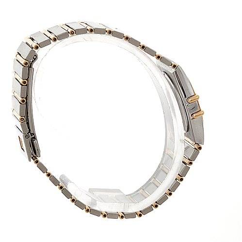 The image shows a side view of the band of the Constellation Diamond Mini 1267.10.00 watch by Omega 1267.10.00 Women's Steel and Gold (two tone) Black Dial 1267.10.00 Women's Steel and Gold (two tone) Black Dial, highlighting the links and clasp.