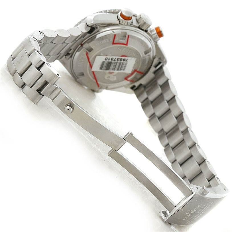 The image shows the back and bracelet of the Omega 222.30.38.50.01.002 Women's Stainless Steel Black Dial 222.30.38.50.01.002 Women's Stainless Steel Black Dial Seamaster Planet Ocean Ladies Watch 222.30.38.50.01.002 Unworn model.