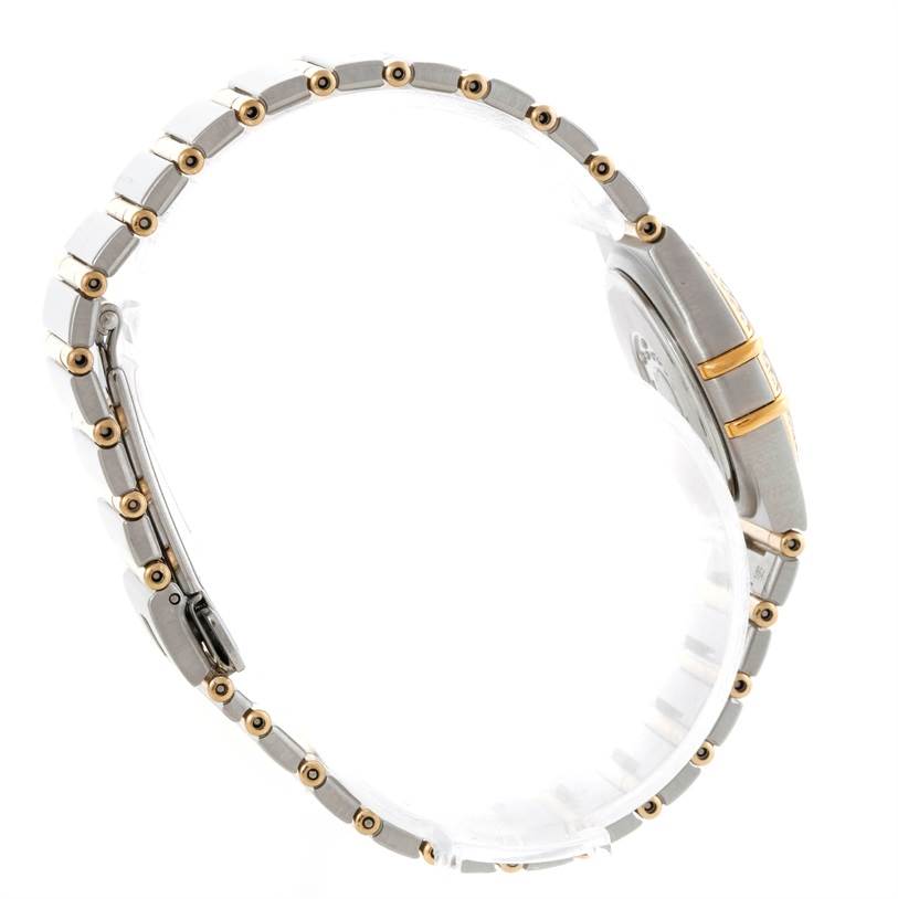 The image shows a side profile of the Omega 1277.75.00 Women's Steel and Gold (two tone) Mother of Pearl Dial 1277.75.00 Women's Steel and Gold (two tone) Mother of Pearl Dial Constellation My Choice Steel Gold Diamond Watch 1277.75.00, focusing on the bracelet and case side.