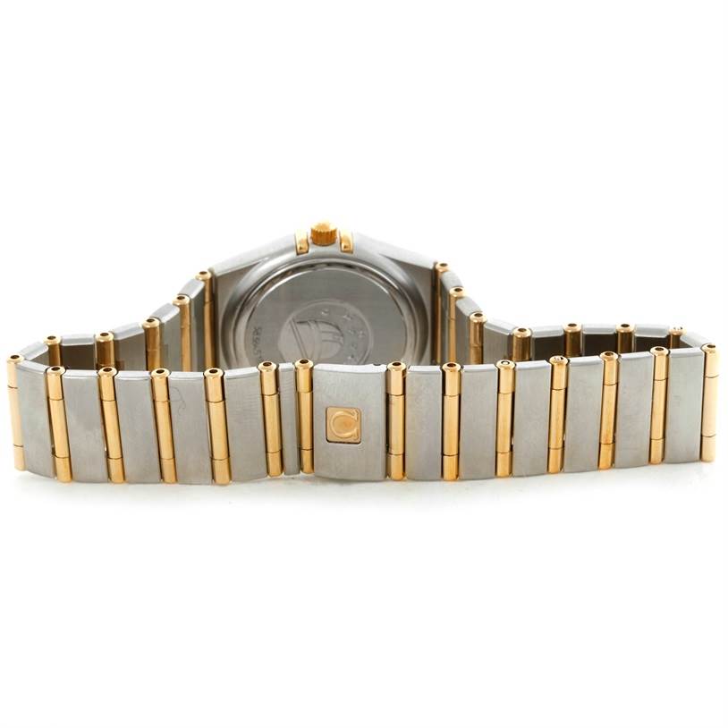 This image shows the back and bracelet of the Omega 1277.75.00 Women's Steel and Gold (two tone) Mother of Pearl Dial 1277.75.00 Women's Steel and Gold (two tone) Mother of Pearl Dial Constellation My Choice Steel Gold Diamond Watch 1277.75.00.