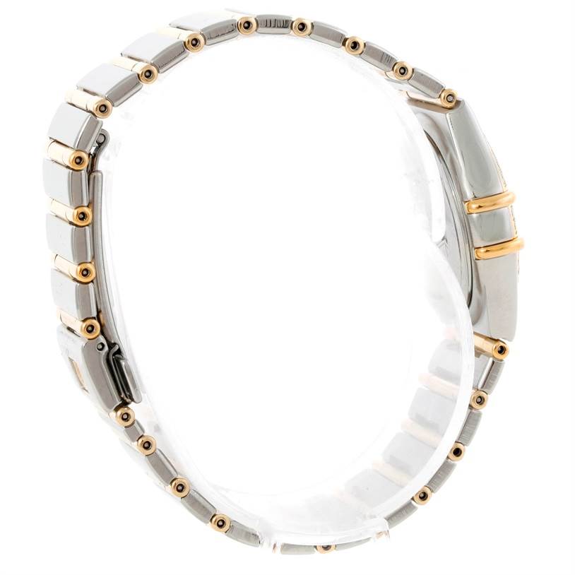 The image shows the side profile and wrist band of the Omega 1277.70.00 Women's Steel and Gold (two tone) Mother of Pearl Dial 1277.70.00 Women's Steel and Gold (two tone) Mother of Pearl Dial Constellation My Choice Steel Gold Diamond Watch 1277.70.00.