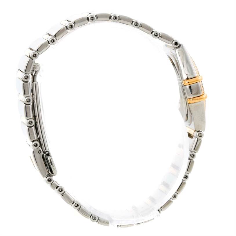 The image shows the side view of the Omega 1365.71.00 Women's Steel and Gold (two tone) Mother of Pearl Dial 1365.71.00 Women's Steel and Gold (two tone) Mother of Pearl Dial Constellation Mini Steel Yellow Gold Diamond Watch model 1365.71.00.