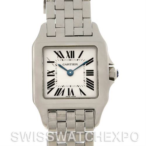 The Cartier Santos Demoiselle W25064Z5 Women's Steel and Gold (two tone) Silver Dial W25064Z5 Women's Steel and Gold (two tone) Silver Dial watch is shown from a front angle, displaying its face, case, and bracelet.