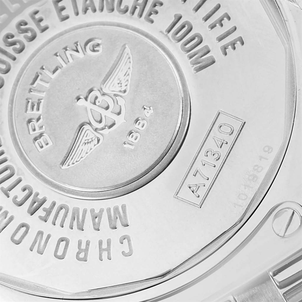 The image displays the back case of the Breitling A71340 Women's Stainless Steel Mother of Pearl Dial A71340 Women's Stainless Steel Mother of Pearl Dial Starliner Blue Mother of Pearl Diamond Watch model A71340.