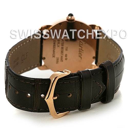 The image shows the back view of a Cartier Ronde W6800151 Women's Rose Gold Silver Dial W6800151 Women's Rose Gold Silver Dial watch, focusing on the leather strap and buckle.